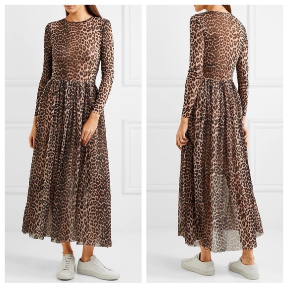 Ganni Leopard Tilden Long Sleeve Maxi Dress Sz 36 Small - Picture 14 of 14